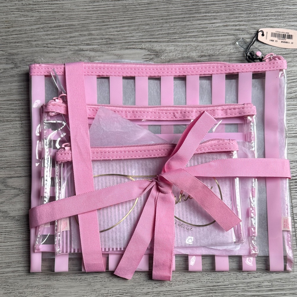 Victoria Secret Pink Striped Clear Travel Bag Set - Picture 3 of 3